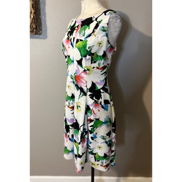 American Living Ralph Lauren Dress 16 Blue Ivory Floral A Line Stretch Washable - Picture 7 of 11